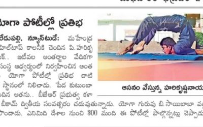 P. Hari Krishna Naik, Our student stood third place in International Yoga Championship